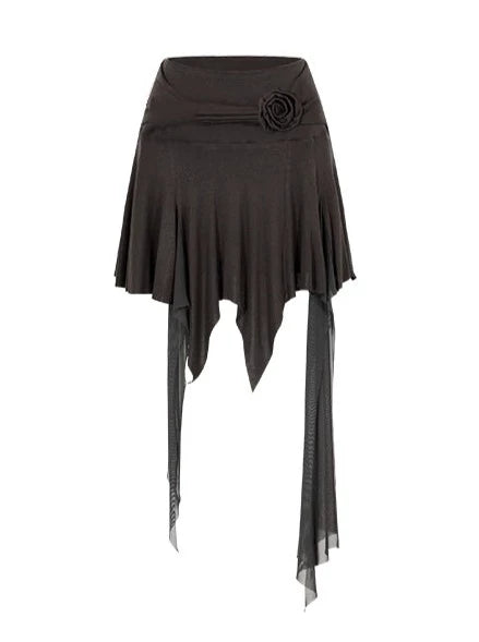 ワンショルダーアシメニットトップス+アシメプリーツスカート