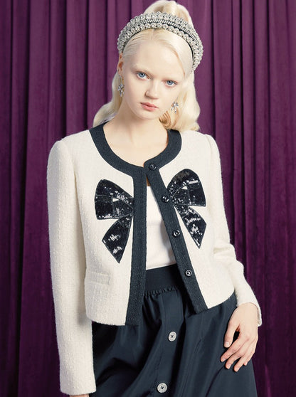 Sequined ribbon short jacket