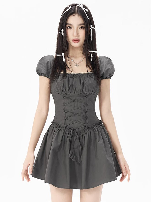 Sweet Spicy Square Color Race Up Shirt Dress