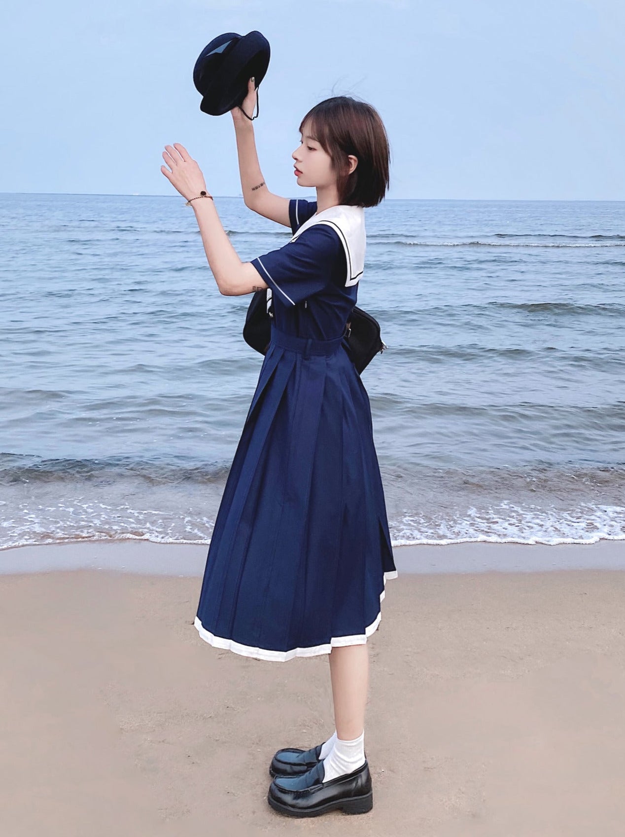 College Style Sailor Collar Pleated Dress