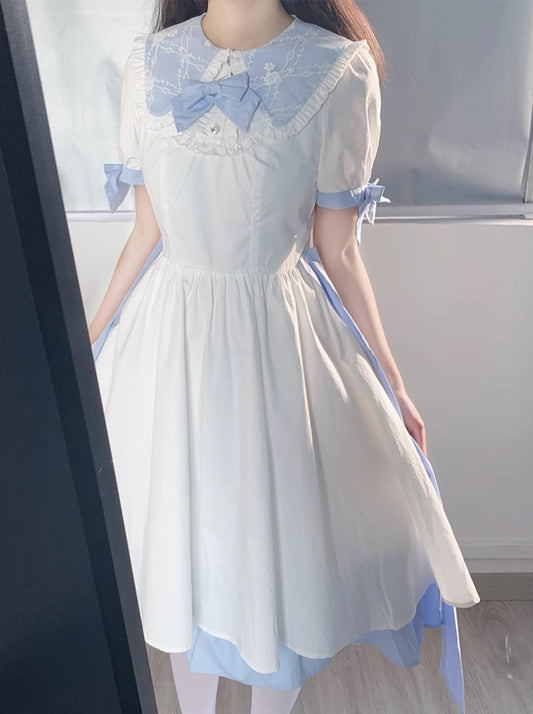 Lala-chan Pamir original design blue dress small man bow sweet thin princess dress girl