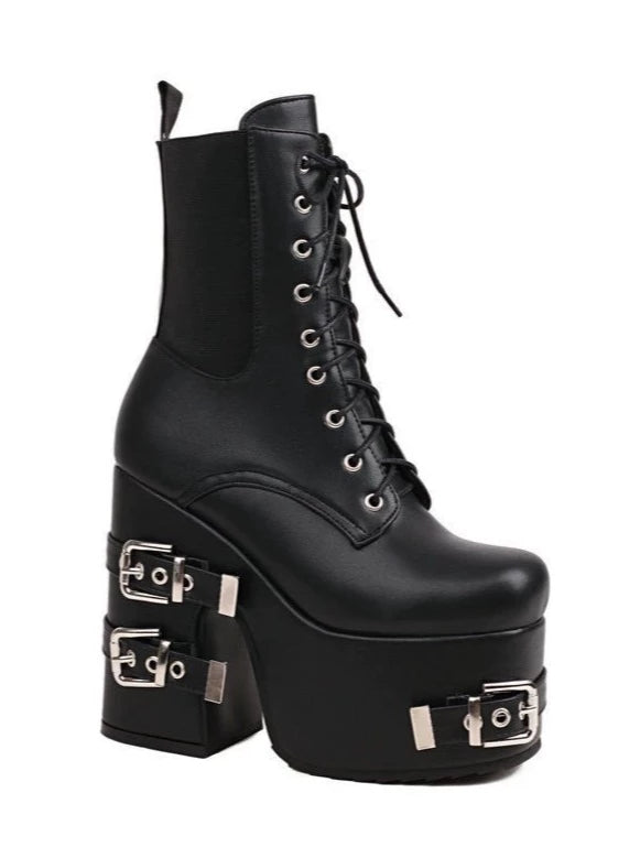 Punk Metal Belt Buckle Elastic Gothic Short Boots