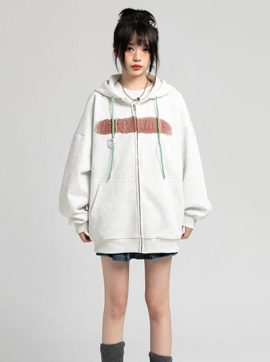 Center Logo Zip-Up Over Hooded Hoodie