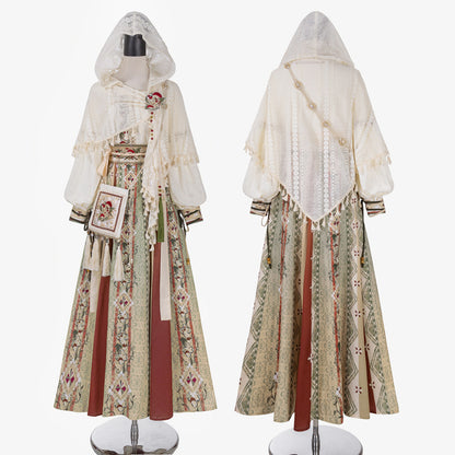 New Chinese Ethnic Top and Skirt Shawl Set-Up