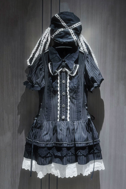 ダークバットカラーパフスリーブドレス