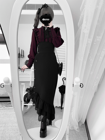 【数量限定】Heartbeat Love Songクリアエレガントリボンシャツ＋フィッシュテールスカートセット