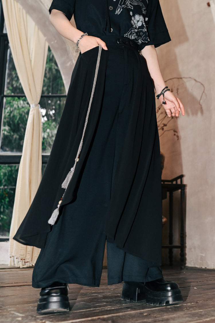 モードチャイナデザインワイドレッグパンツ