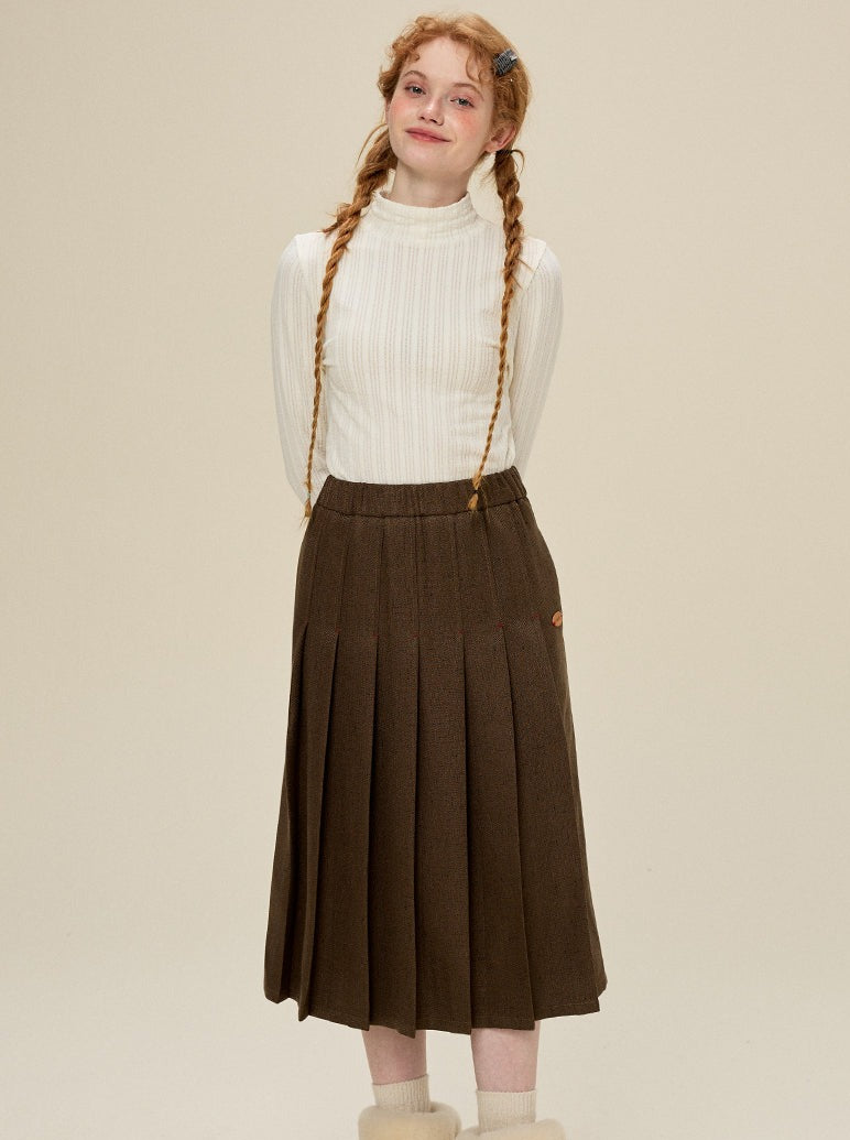 One Point Pleated Wool Skirt