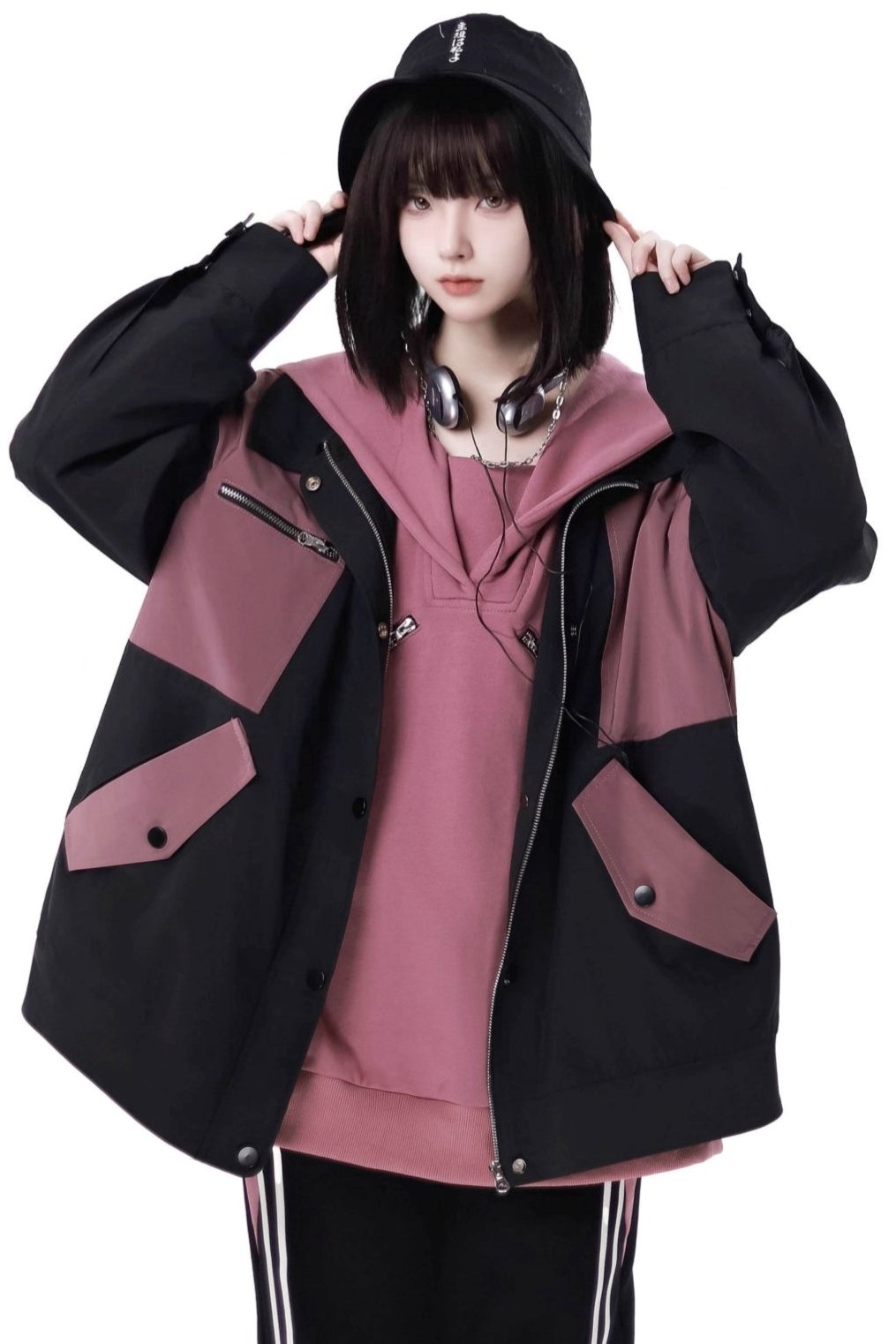 Plum color block soft shell jacket set