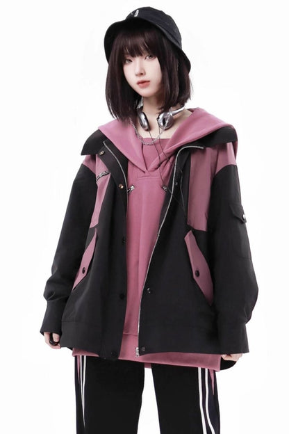 Plum color block soft shell jacket set