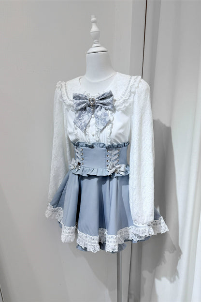 ドールカラーレースシャツ+キュロット