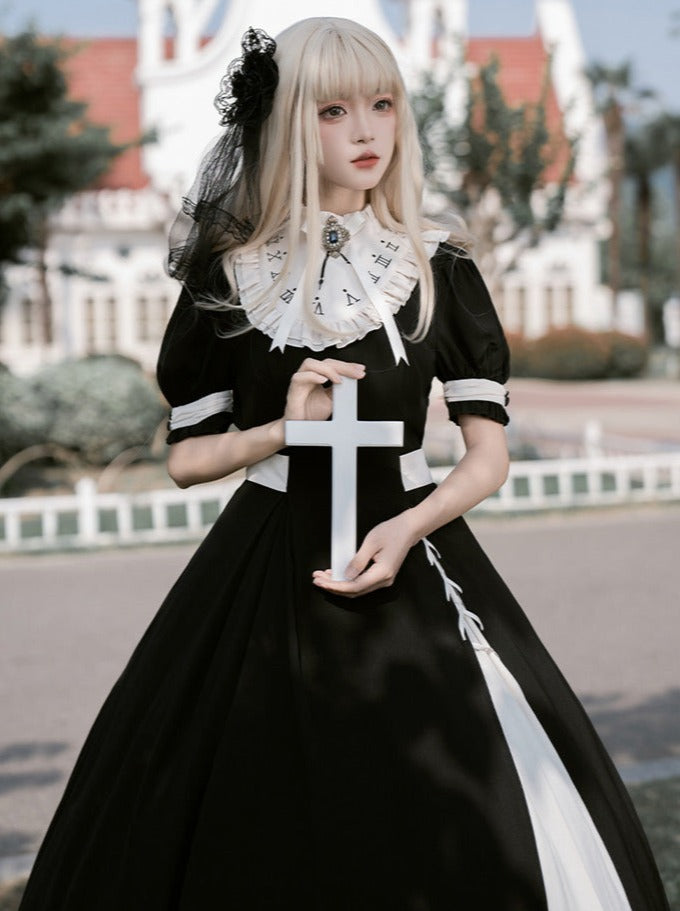 Contrast Color Stitch Chic Lolita Dress + False Collar