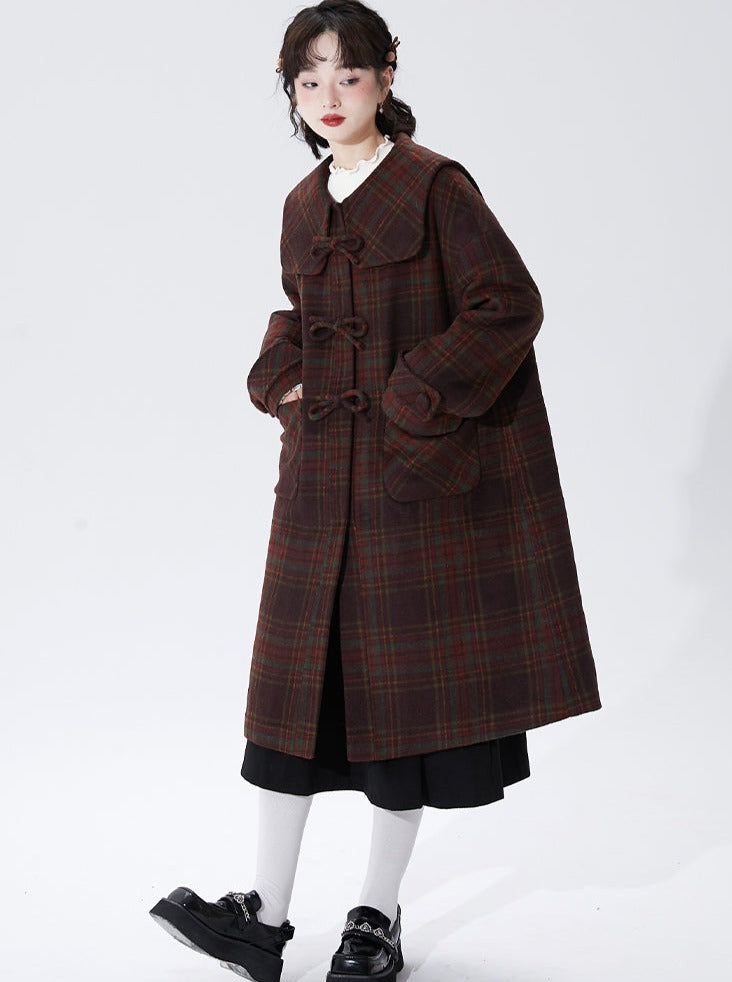 Christmas Check Long Wool Coat