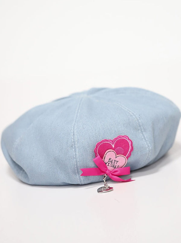 Charm Heart Denim Blue Beret