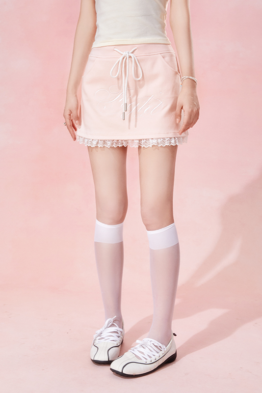 Chic Macaron Color Blocking Slim-Fit Doll Collar Top + Skirt