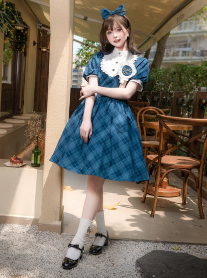Pink Kapok Maiden Original Lolita Showa Showa Shoujo Song Dress Lolita Daily Summer Plaid Dress