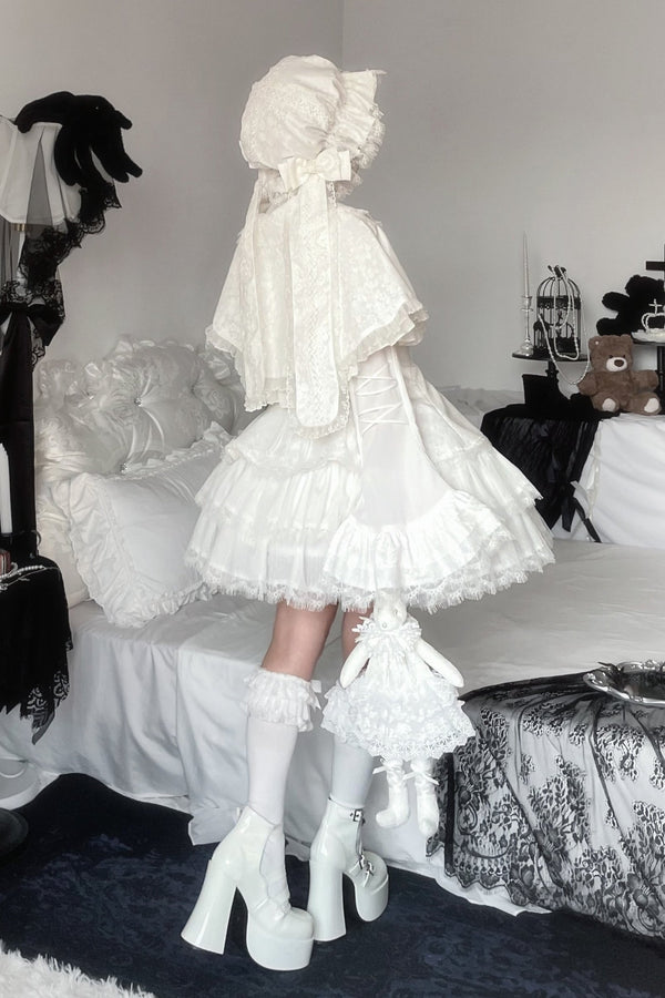 ラビットダークゴシックホワイトブラックストライプケープドレスフルセット