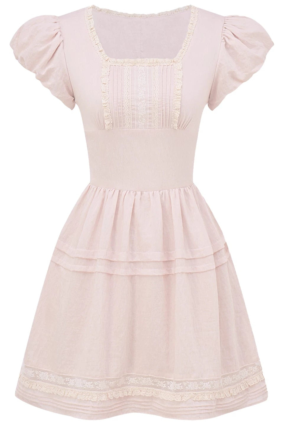 ピンクレーヨンレースパフドレス