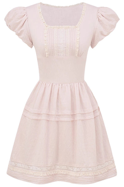 ピンクレーヨンレースパフドレス