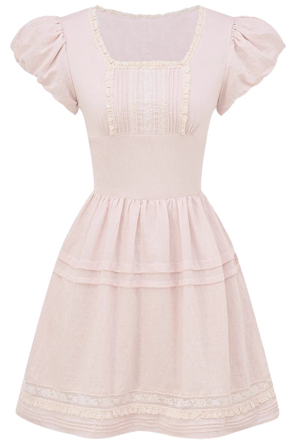 ピンクレーヨンレースパフドレス