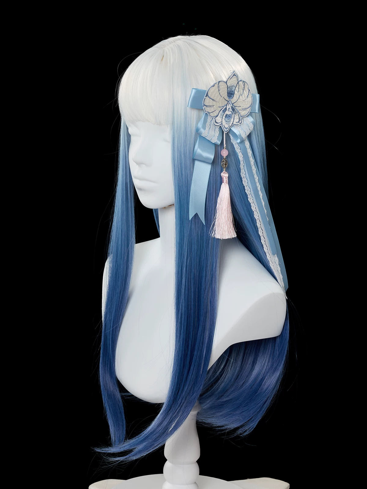 【8月13日予約締切】ホワイトブルー/ブラックブルークラシックロリータエレガントシリーズアクセサリー（ボンネット・オーキッドヘアクリップブローチ・バックリボンチュールカーテンオーバースカート）