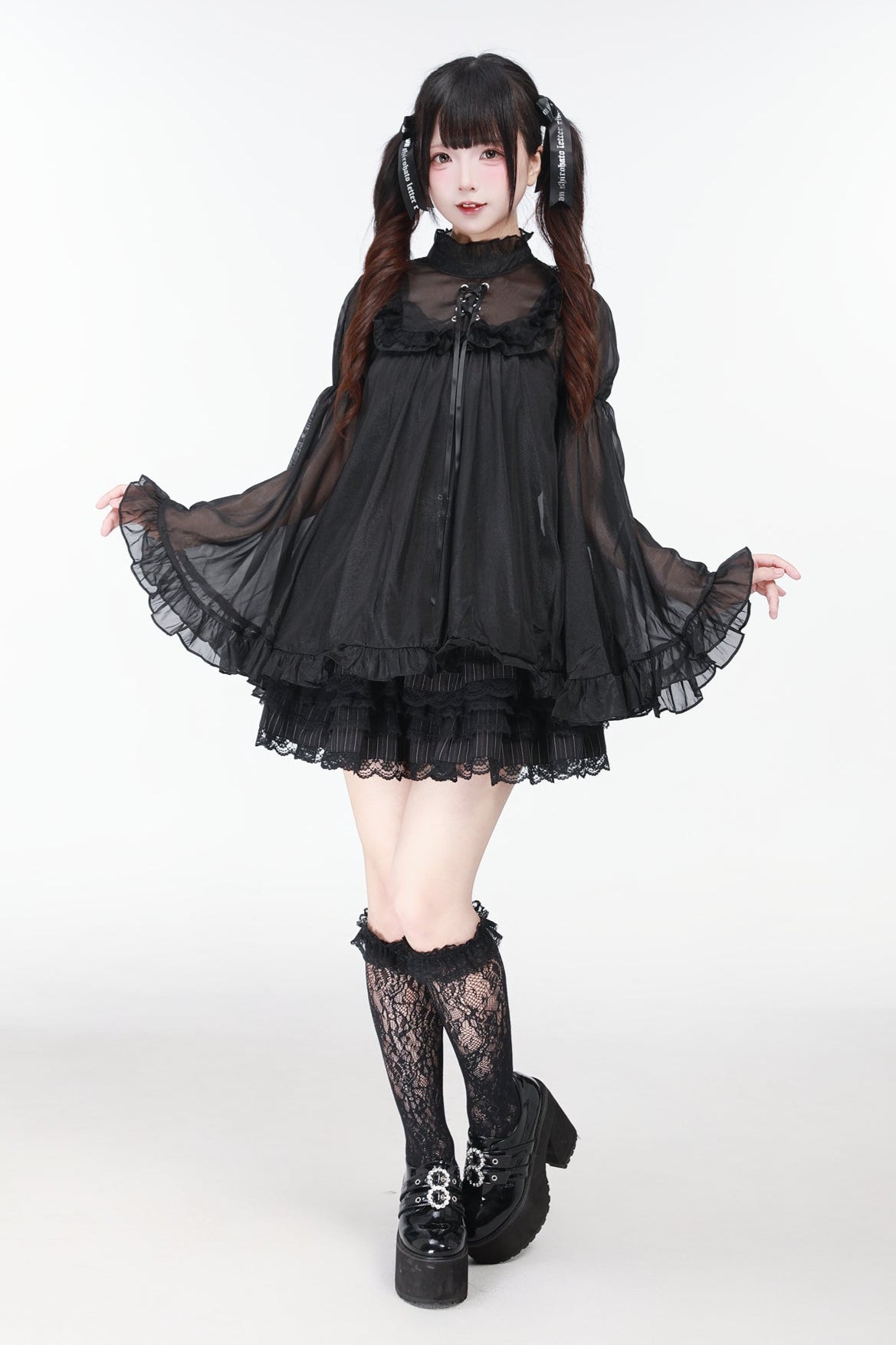 地雷バードサスペンダードレス＋シアースリーブトップス