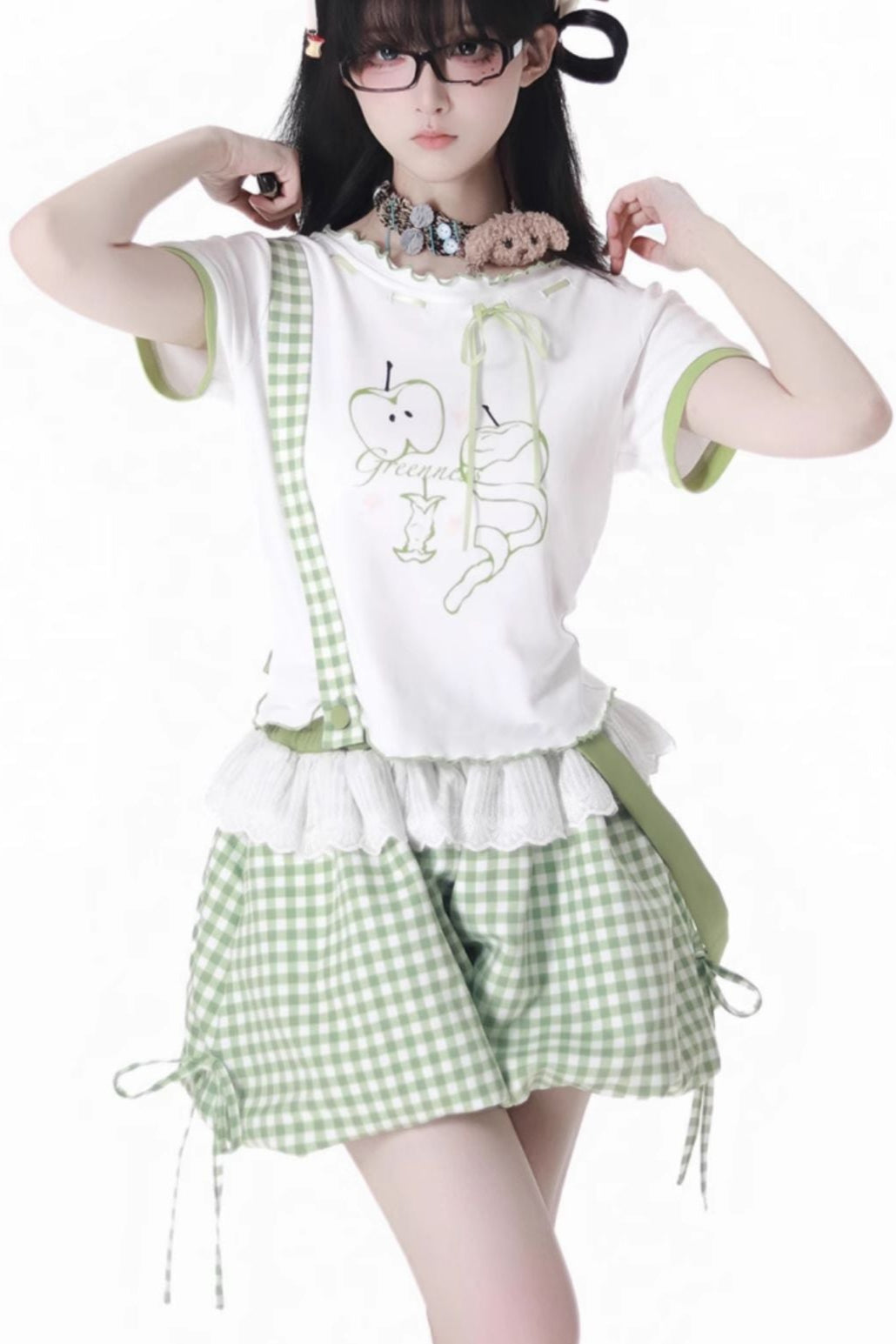 Blue Apple Vibe Top + Suspender Skirt + Wide Pants