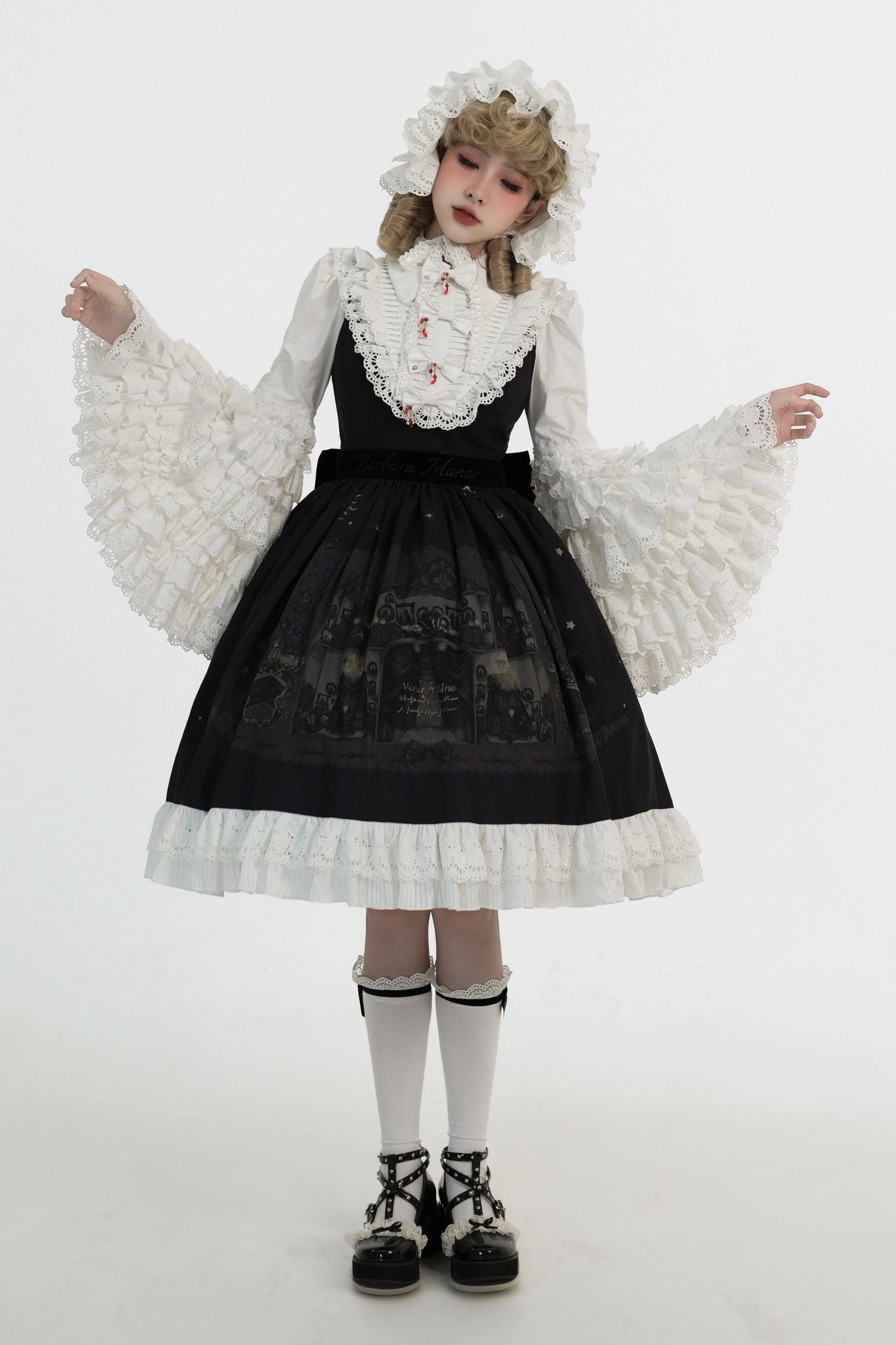 [Reservations] Dark Sleeveless Pleated Print Lapel Lolita Jumperskirt