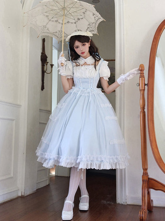 [Reserved Product]  Sweet Blue Lolita Dress + Collar + Ribbon