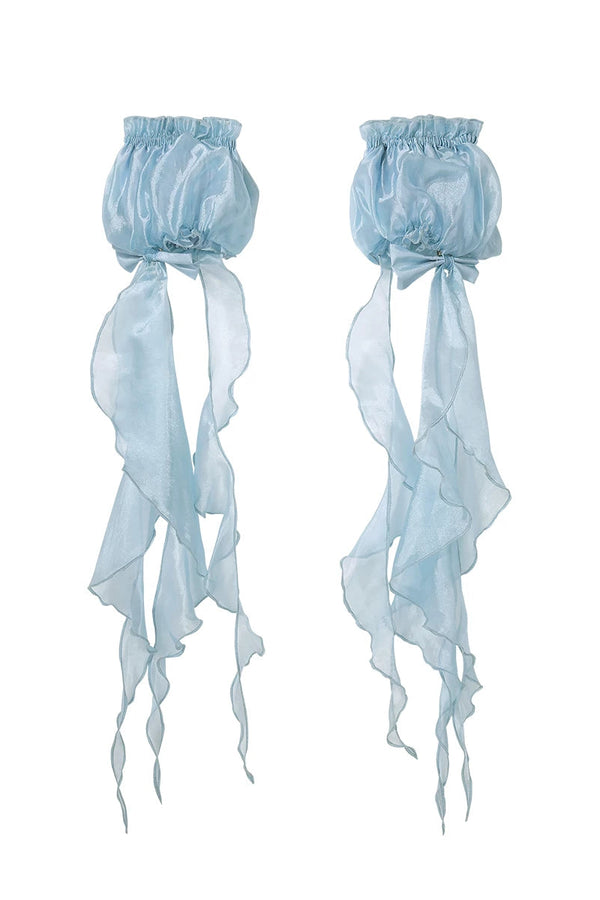 [Pre-order Deadline: September 5] Blue Fantasy Jellyfish Bow Ruffle Suspender Bubble Dress with Asymmetrical Hem+Puff Sleeves with Arm Sleeves