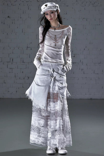 Barock-beflocktes, transparentes Oberteil