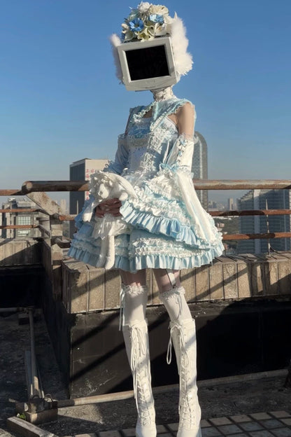 水色天使系列上衣+裙子+衬衫领+袖子+帽子+夹子