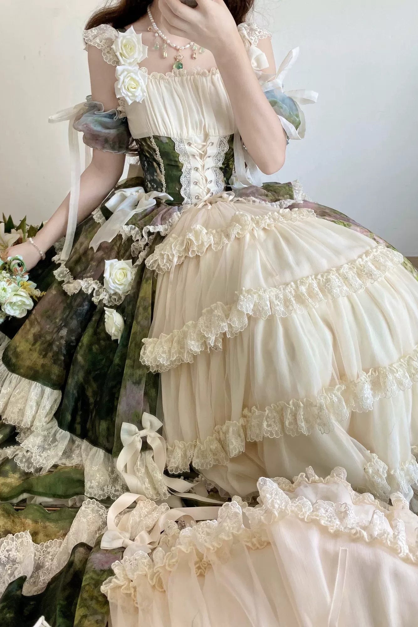 【8月23日予約締切】Elegant Forest Floral Oil Painting Print Classical Lolita series accessories（Back ribbon train・detachable sleeves）