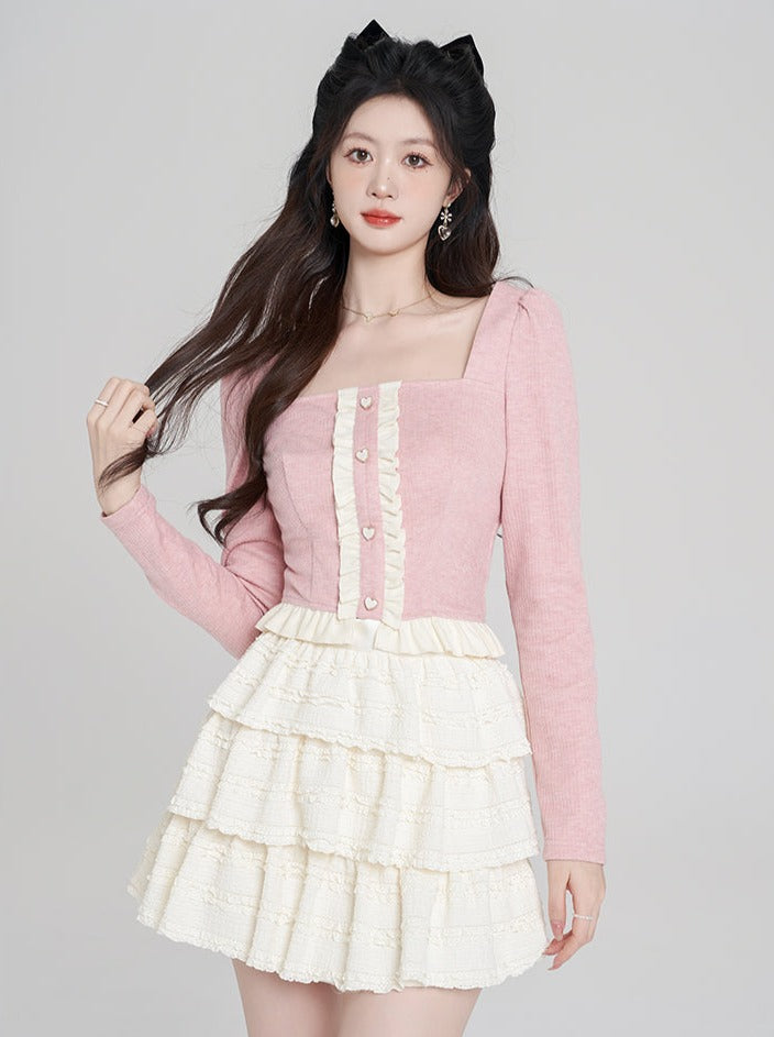 Frilled Heart Cardigan + Lace Frill Skirt