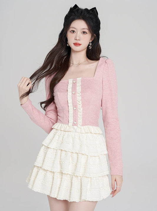 French Little Fragrance Pink Knit Skirt Set Spring 2024 New Small Man Skirt Two Piece Set