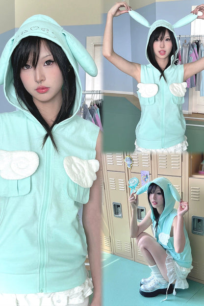 Y2K天使の羽フード付きノースリーブトップス