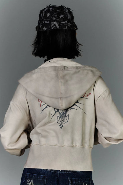 モードジッパーバイカーフードジャケット