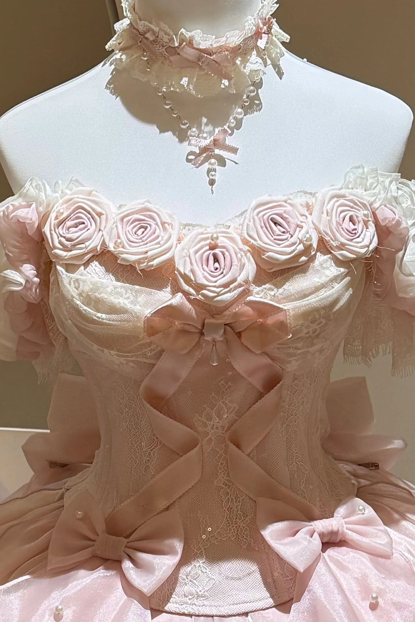 【9月6日予約締切】Romantic Rose Ballet Lolita Series Accessories（Rose Lace Veil Lolita Headpiece＋Lace Pearl Bow Choker）