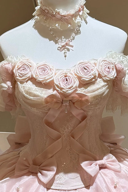 【9月6日予約締切】Romantic Rose Ballet Lolita Series Accessories（Rose Lace Veil Lolita Headpiece＋Lace Pearl Bow Choker）