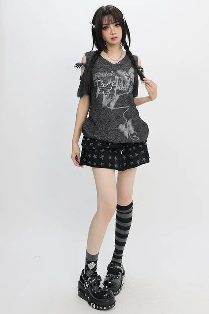 バタフライグラフィティオフショルダートップス