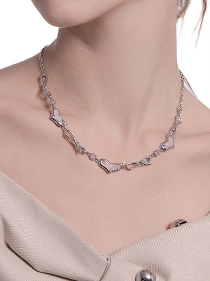 Sweet Love Jewel Ribbon Zircon Chain Necklace