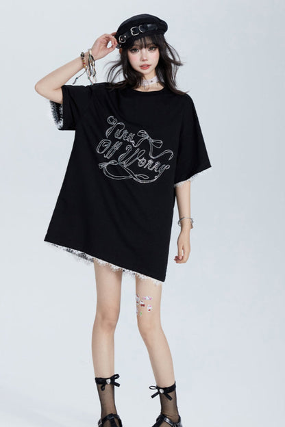 Loose Lace Panel Alphabet T-Shirt