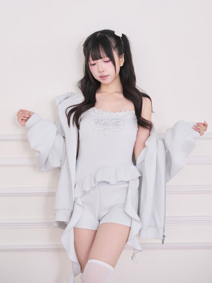 Lace Subculture Hooded Sweatshirt + Camisole + Shorts + Long Pants