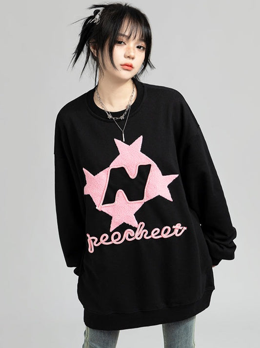 Sweet Cool Round Neck Trendy Star Sweatshirt