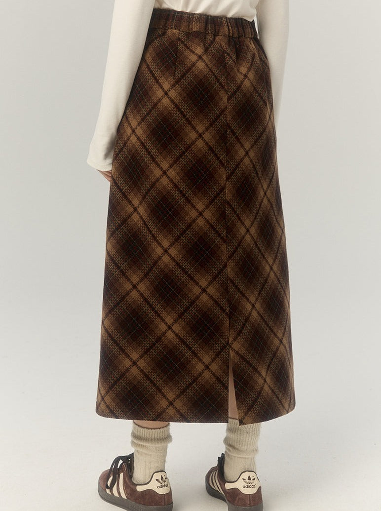 Retro Wool Argyle Check Tight Skirt