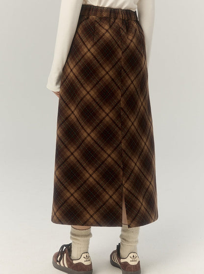 Retro Wool Argyle Check Tight Skirt