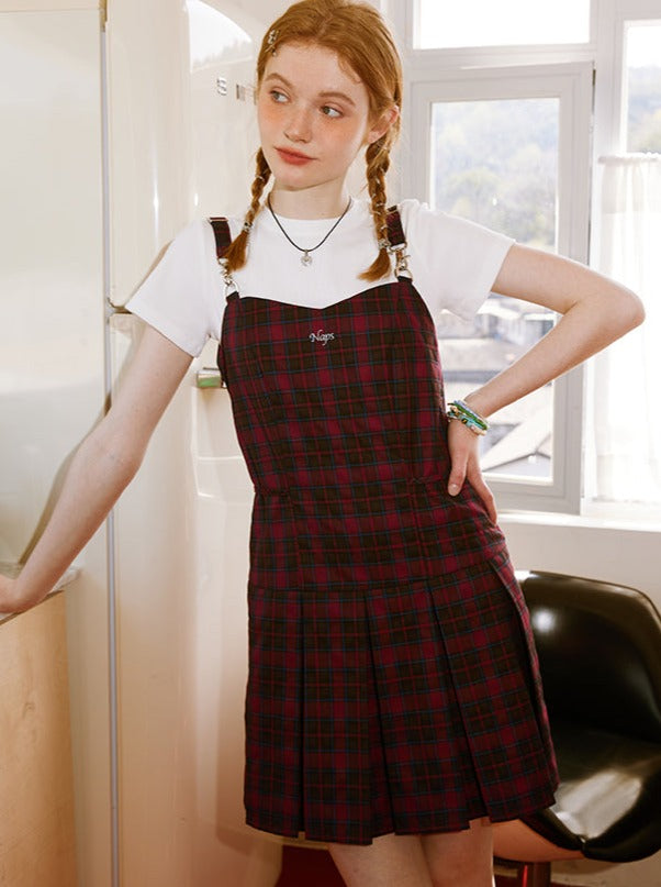 Check short suspender skirt