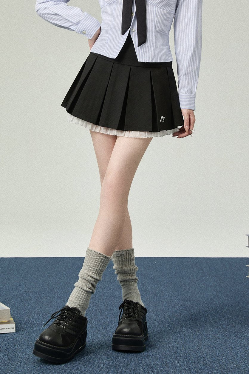 ハイウエストレースボックスプリーツスカート – Belchic ハイウエストレースボックスプリーツスカート – Belchic