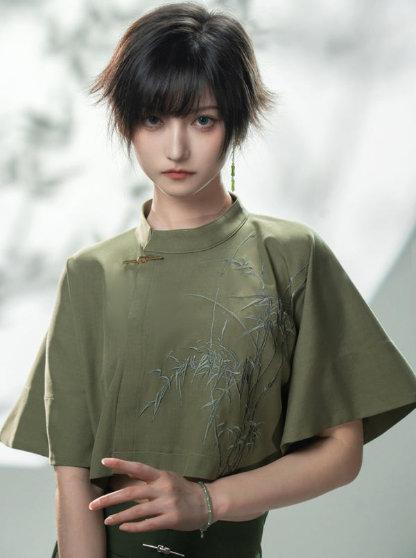 チャイナエンブロイダリーコミューターボレロショートトップス