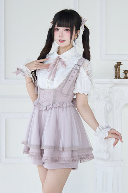 【予約商品】スプレシアーレーススリーブリボンシャツ＋ストラップビスチェドレス